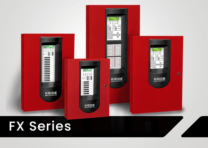 Kidde Commercial FX Series fire alarm control panels: FX-5R, FX-10R, and FX-1000