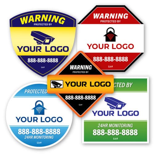 Non-reflective security signs in shield, octagon, diamond, circle, and square shapes