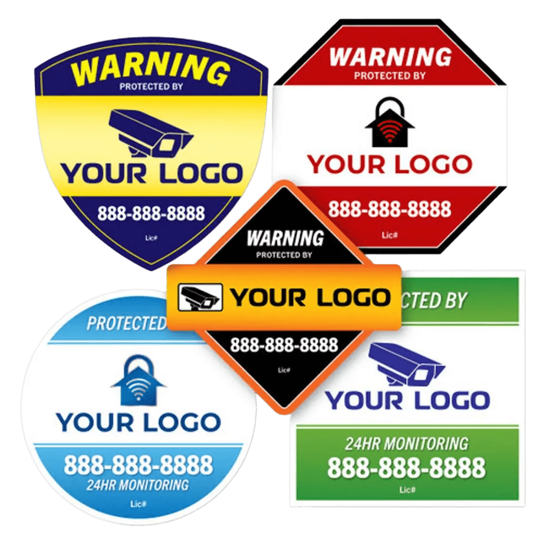 Custom security signs in octagon, shield, and diamond shapes