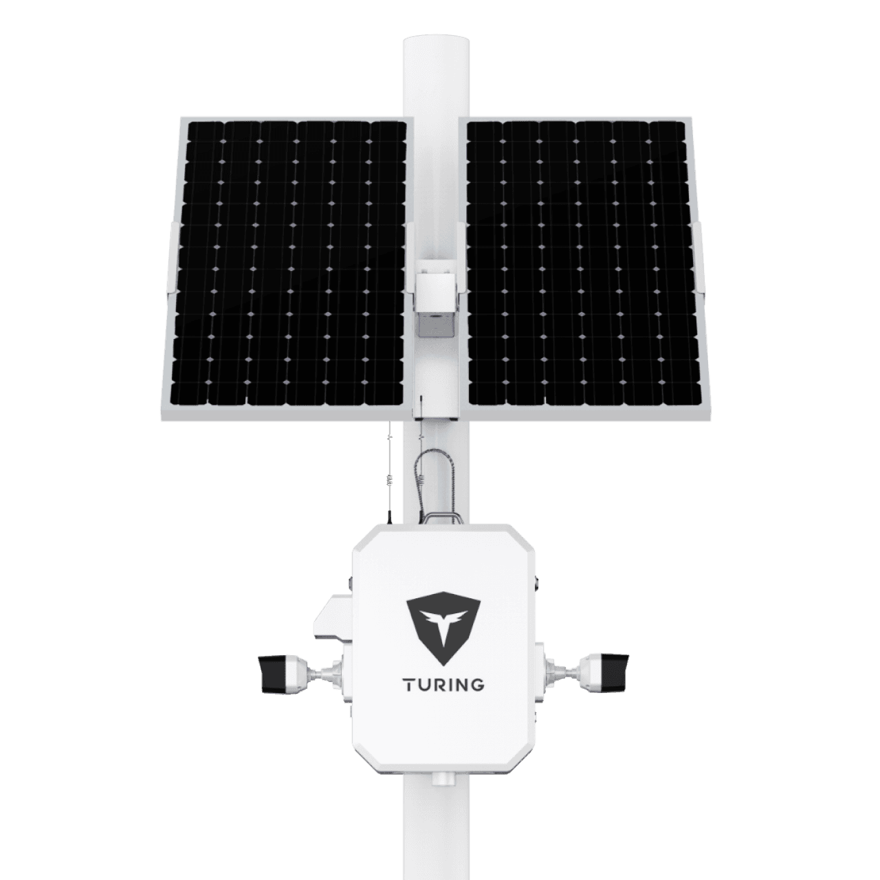 Turing AI SolarShield solar-powered AI camera with panel and battery